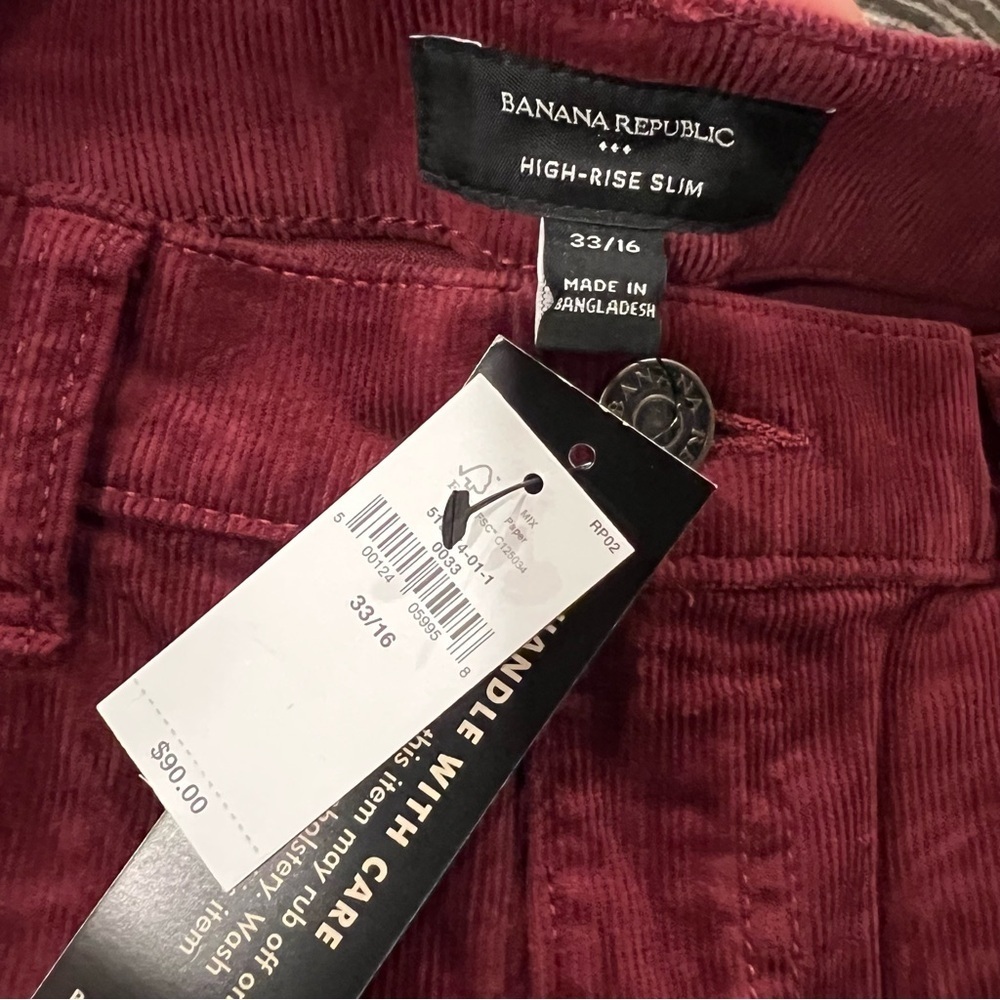 Banana Republic High Rise Burgundy Slim Corduroy Pant  size 33/16 It#L17‎ - Picture 8 of 9